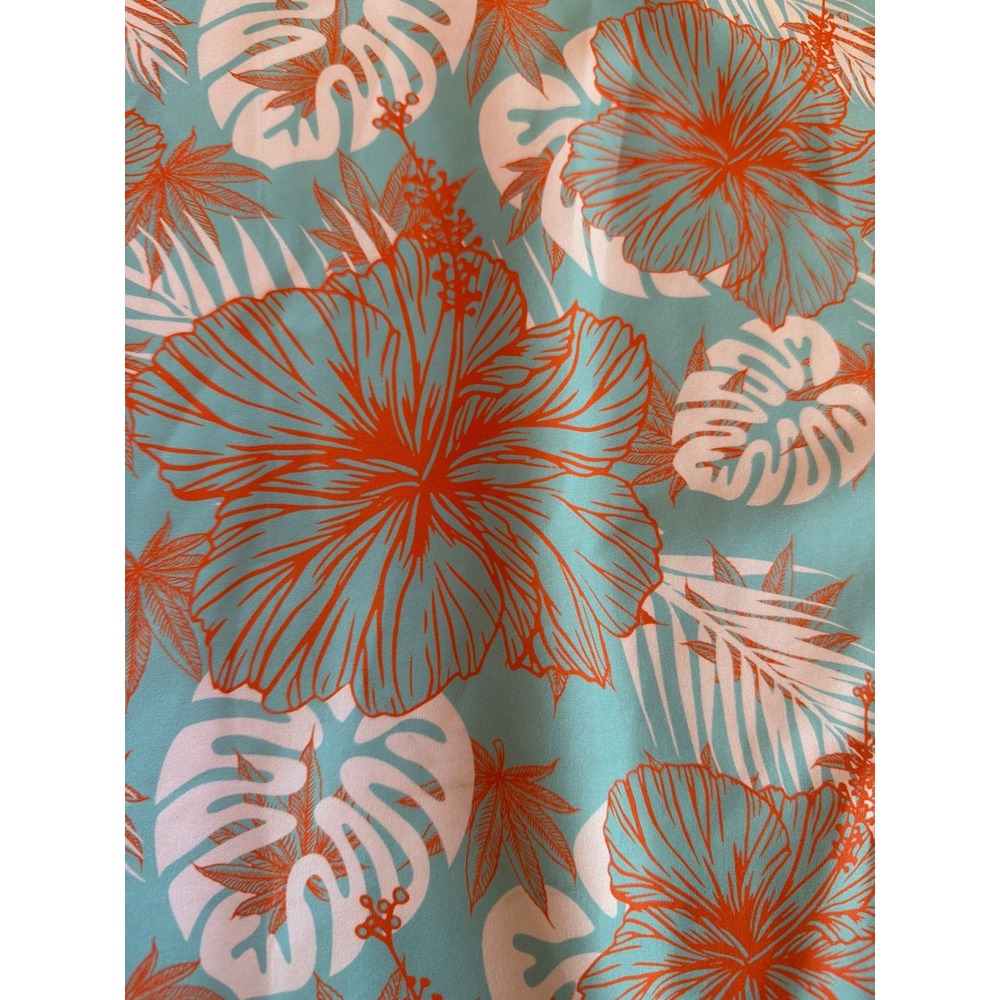 Dixxon Button Up Teal Orange The Indo Tropical‎ Hibiscus Floral Shirt 3X Mens - Picture 2 of 5